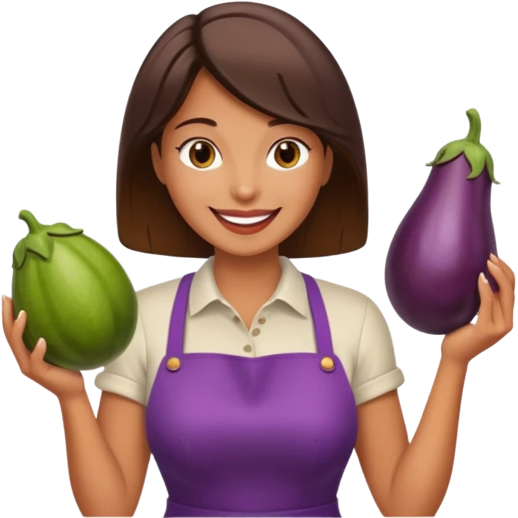 Woman holding steak and eggplant emoji