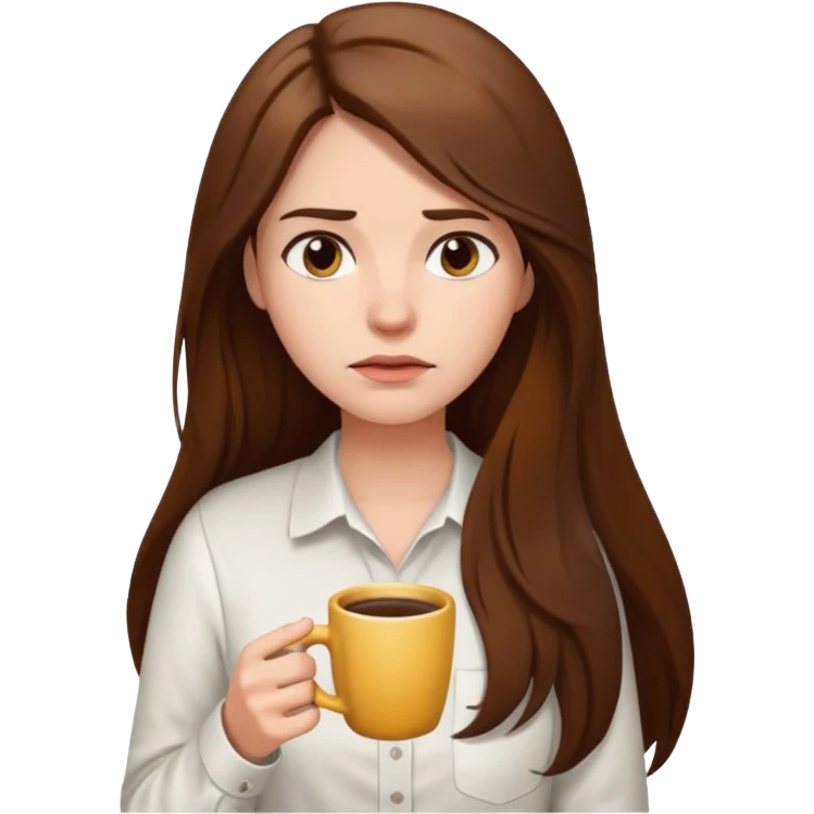create a woman long hair brown, holding her cup of coffee looking exausted  emoji