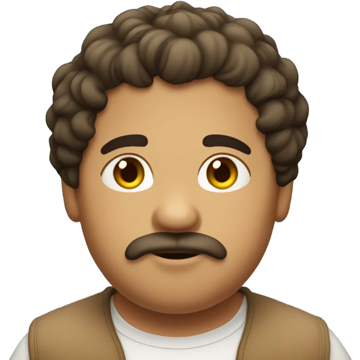 Short hair chubby Mexican guy with facial hair and tan curly hair girl kissing emoji