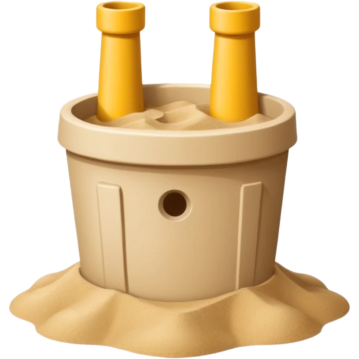 Bucket-shaped sand castle, made with an upside-down pail mold emoji