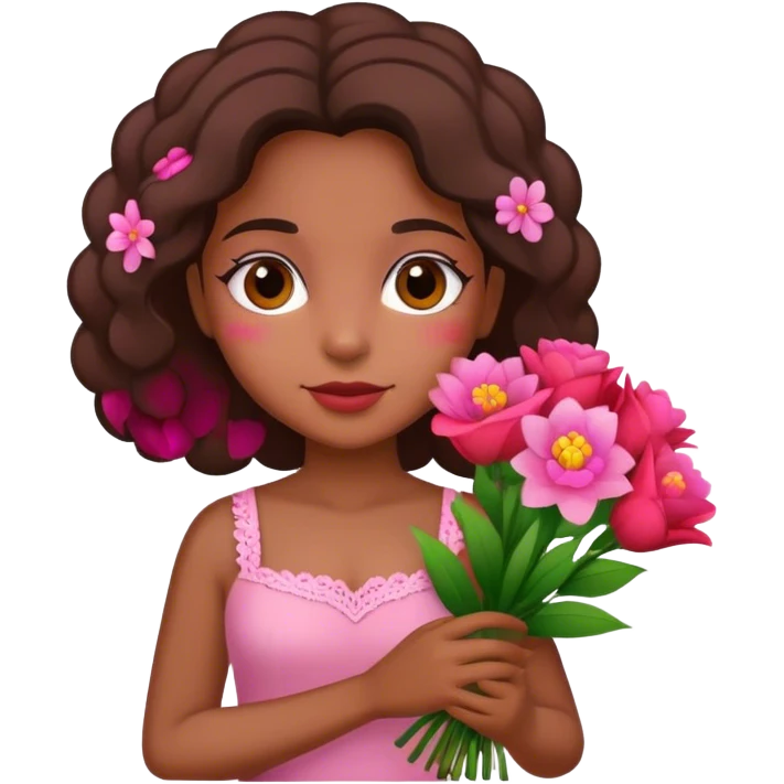 Brazilian girl with pink and red bouquet of flowers emoji