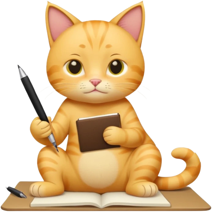 cute yellow lazy cat with full body with note and pen and no clothes emoji