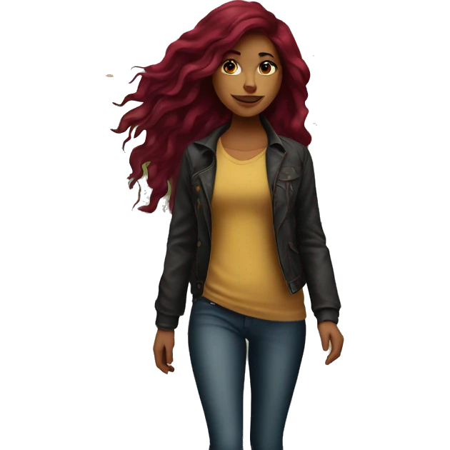 Beautiful tattooed  burgundy long haired woman crossing the street emoji