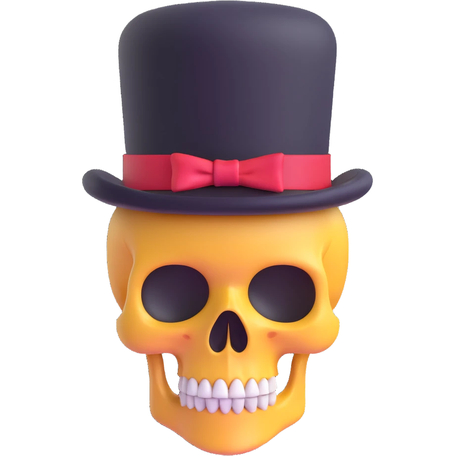 skull with a top hat, 3D emoji style emoji