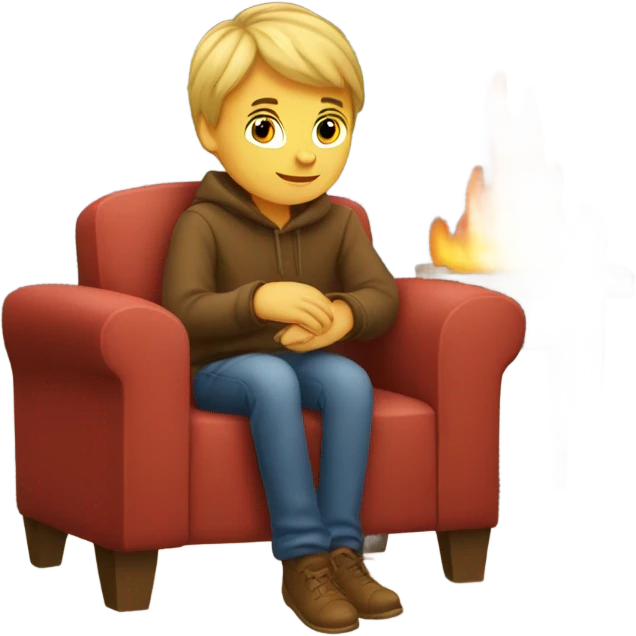 Blonde boy sitting in chair by fireplace  emoji