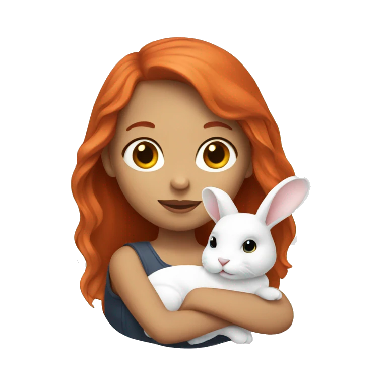 Red haired girl holding white bunny  emoji
