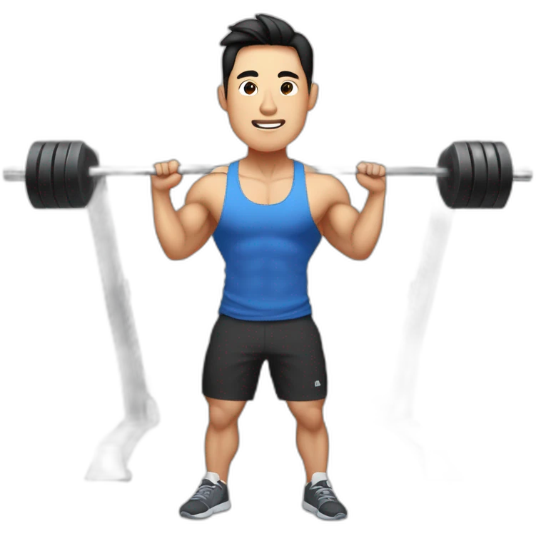 A Korean man in the gym with a pumped-up body emoji