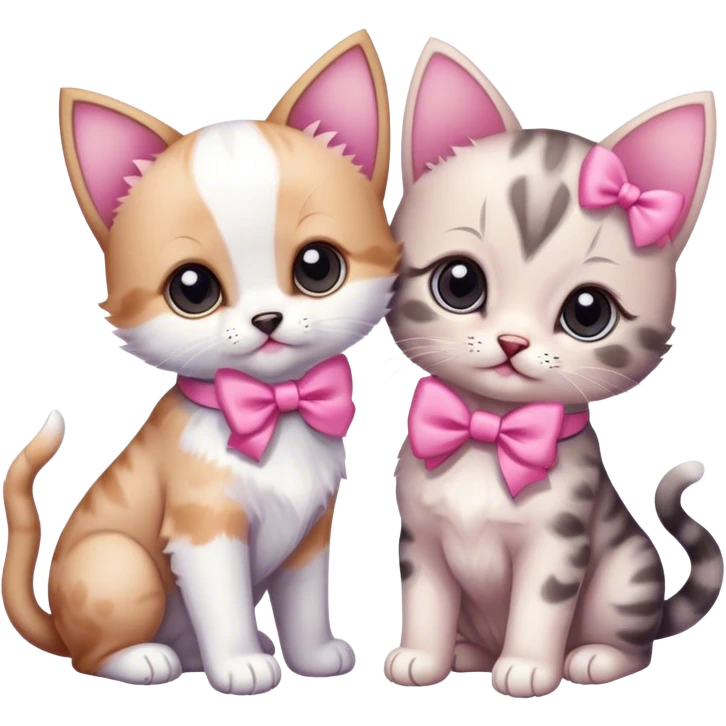 puppy and a kitten with pink bow emoji