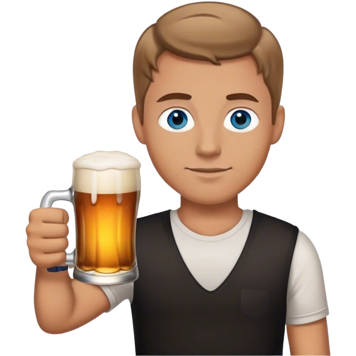 white guy light brown hair blue eyes wearing black holding beer emoji