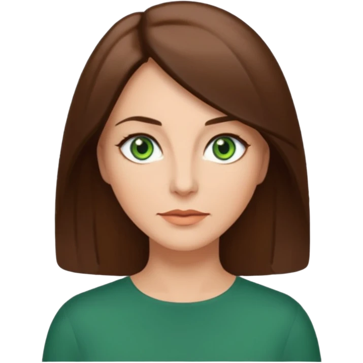 pretty middle age woman with green eyes and shoulder length straight brown hair  emoji