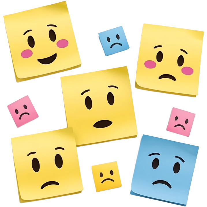 Sticky notes with various emoticons, sad, glad, mad emoji