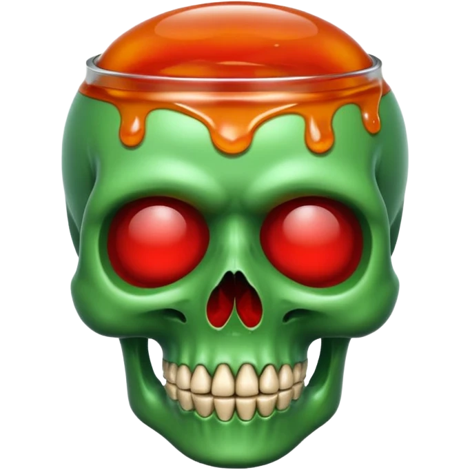 A green skull with red marmalade emoji