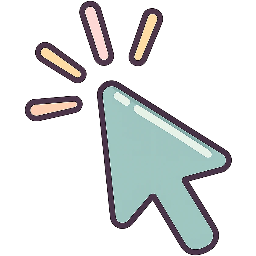 mouse cursor in icon-color-outlined style with shadows and highlights, thin clean contours, soft rounded shapes, pastel palette #98B5BC, #B5B3C1, #C9A3C9, #E4C0CA, #F7DCD1, #F7C0AA, modern Japanese pop art and sticker aesthetic, soft lighting, transparent background, cursor appearing to click with animated click feeling, multiple pose and angle variations emoji