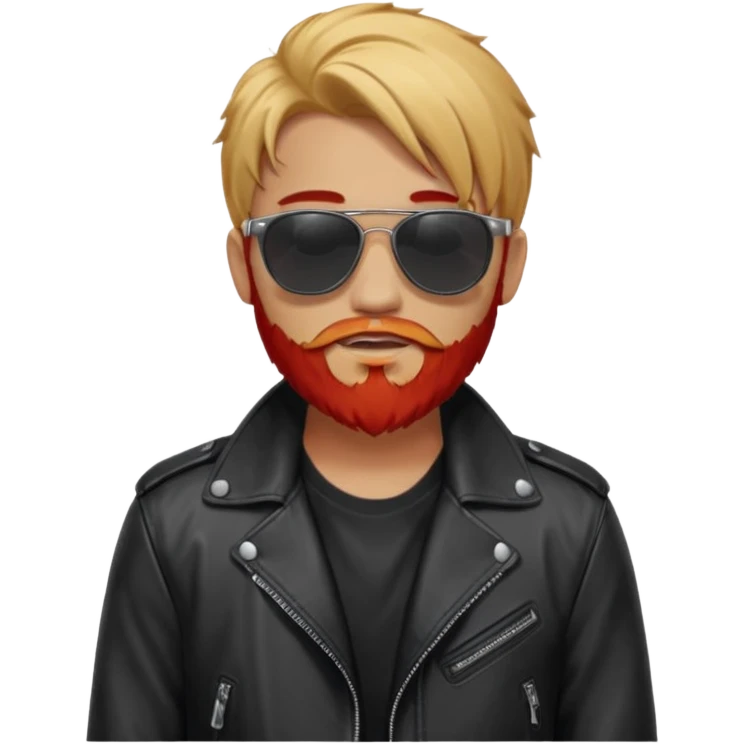 generate an ios genmoji of a 20 year old tan boy with black sunglasse Wearing a leather jacket. Has a dyed blonde beard and veryyyyy long red emoji