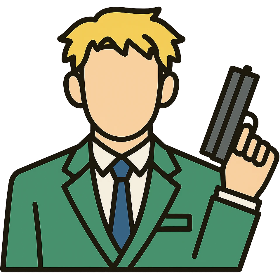 Convert this Loid Forger icon to a color version with blond hair, green suit, and blue tie, keeping the modern icon style and transparent background. emoji