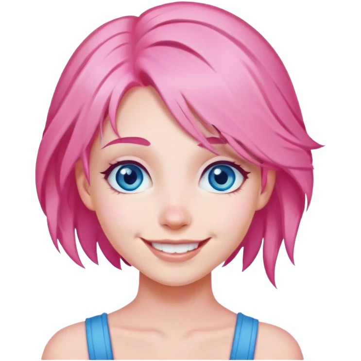 smiling girl with pink hair and blue eyes emoji
