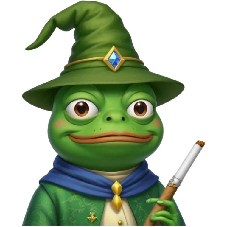 pepe smoking a long joint looking like a wizard emoji