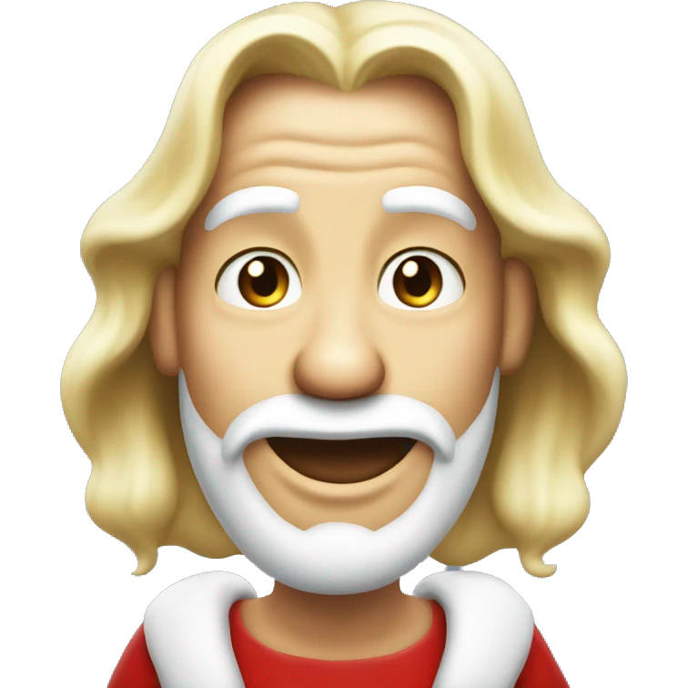 Hatless and beardless Santa clause with scary grin blonde hair emoji