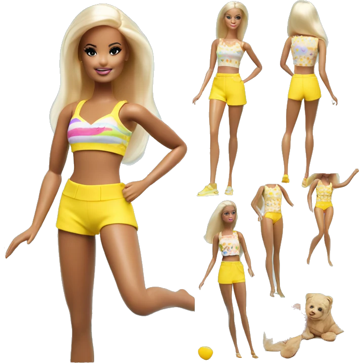 Party Time Skipper Barbie. Yellow tap shorts and tankini swimsuit  emoji