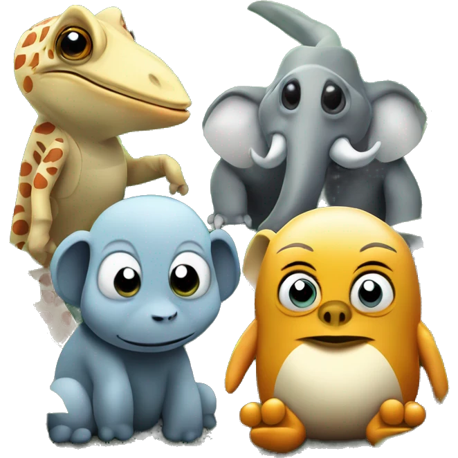 chameleon, chetah, elephant and penguin chilling in the jungle emoji