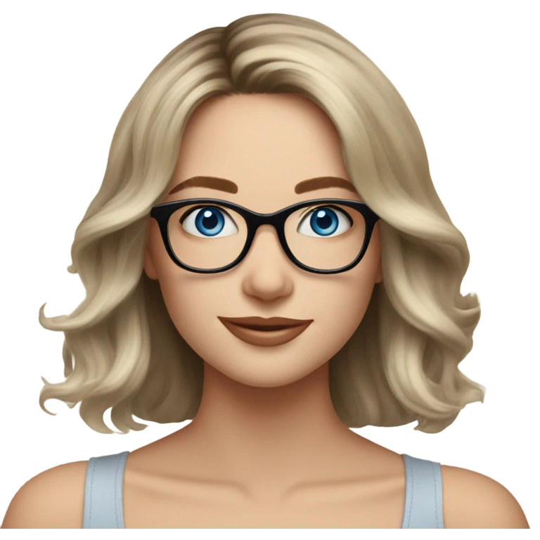 Shoulder length Balayage pale model lady with glasses and blue eyes happy  emoji