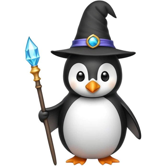 penguin wizard with wand and hat emoji