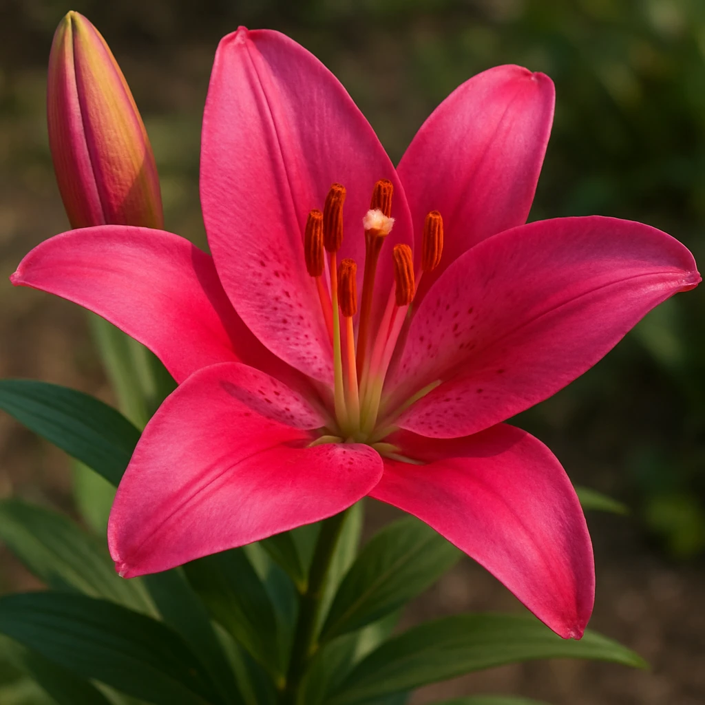 realistic style lily flower in vibrant pink color emoji