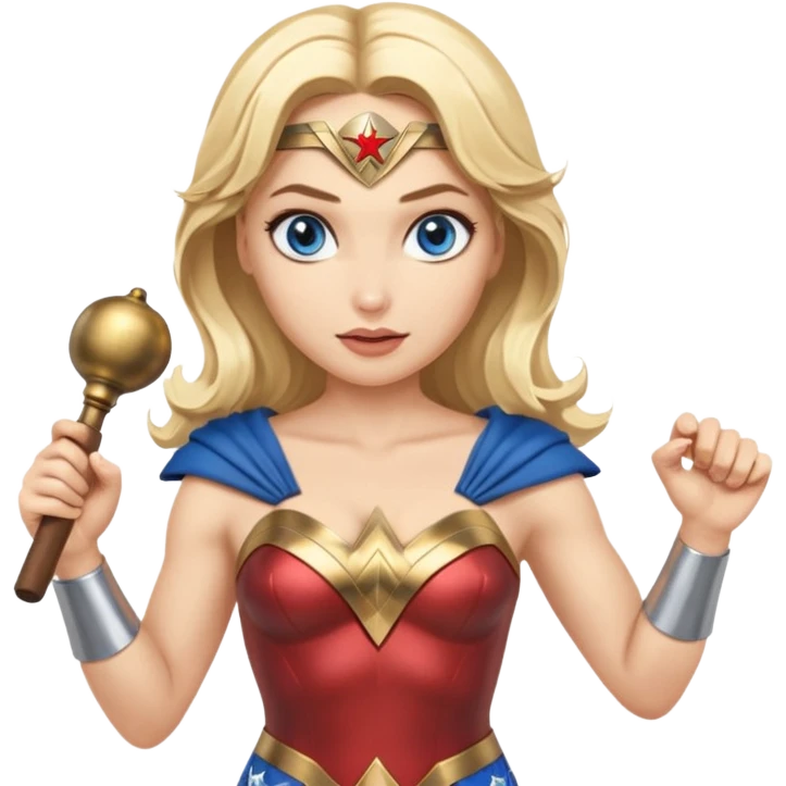 Blonde blue eyes Wonder Woman holding bell and baton emoji