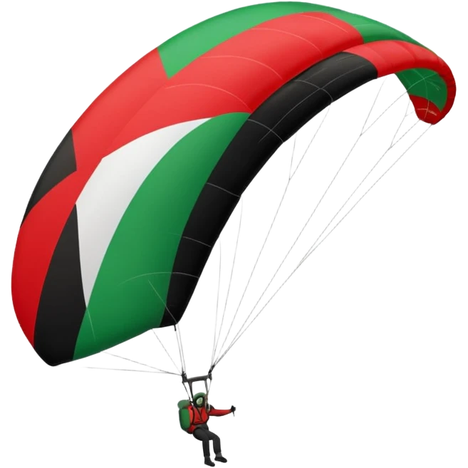 a paraglider flying a palestinian flag wing, respect scrupulously the correct shapes and colours of the palestinian flag, try again emoji