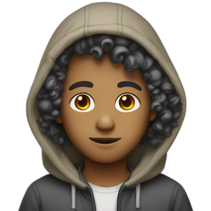 He has curly hair and is wearing a hoodie emoji