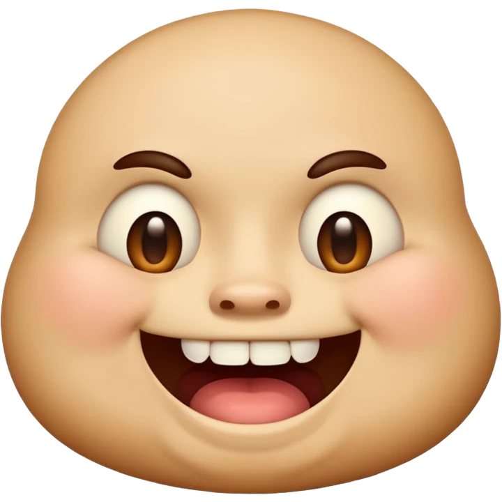 Fat emoji face with stupid look on its face, smiling with one front buck tooth. Not like one tooth missing but as if just one had grown instead of two emoji