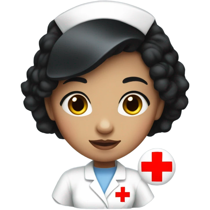 very short black straight hair female nurse with red cross sign hat wearing dress emoji