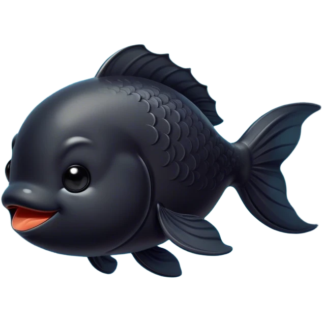 Meme-Worthy Cute Sleeping Black Goldfish Portrait Emoji, Head resting peacefully with a contented smile, showcasing a streamlined, graceful body and a luxuriously soft deep black hue, eyes closed in a serene, floating nap, Simplified yet hilariously adorable features, highly detailed, glowing with a soft, drowsy light, high shine, relaxed and utterly lovable, stylized with an air of playful laziness, bright and heartwarming, soft glowing outline, capturing the essence of a comically sleepy goldfish, so meme-worthy it feels like it could instantly become the next viral sensation of adorable slumber! emoji