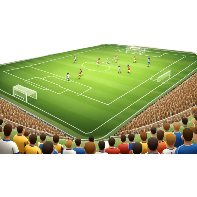 An icon featuring a large stadium with a football match in progress, players in action on the field, and a cheering crowd in the stands. Bright floodlights illuminate the pitch, creating an intense atmosphere of competition. The transparent background highlights the thrill of live sports events. emoji