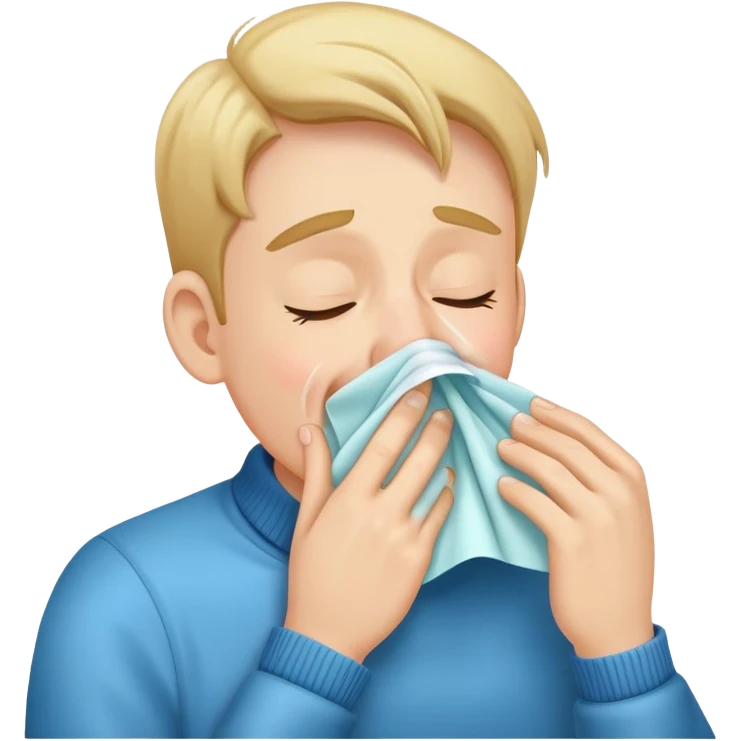 person sneezing into a handkerchief, simple and expressive, cheerful emoji