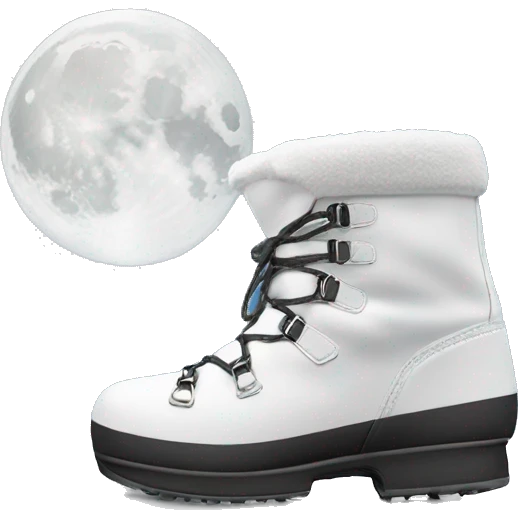 the most iconic white Moon Boot (the brand) about to step on snow emoji