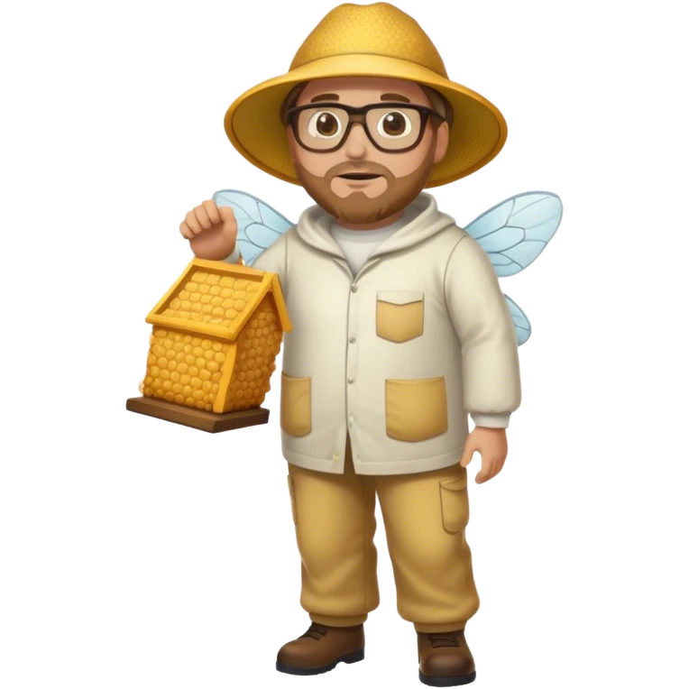 full body plus size bee keeper with light brown hair a goatee wearing glasses  emoji