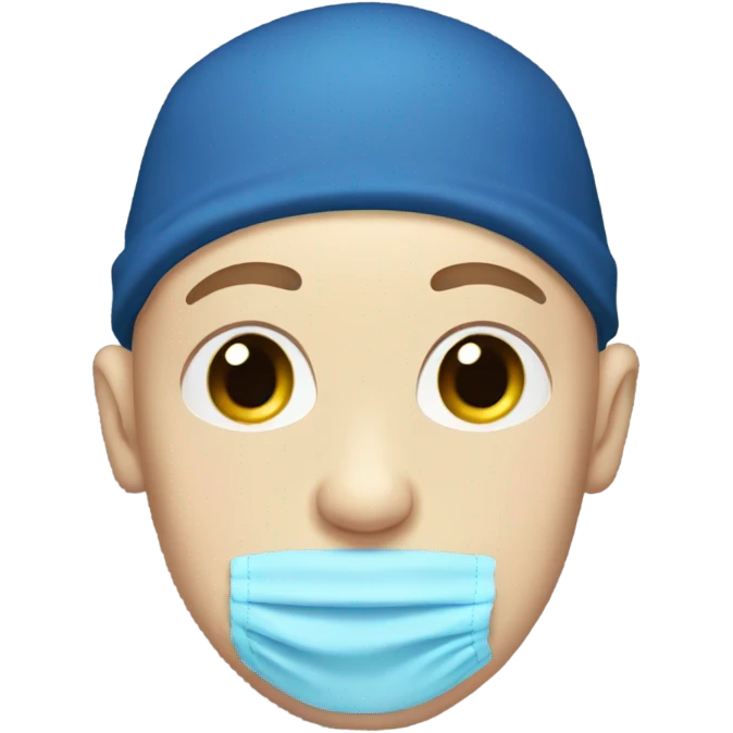 bald boy with blue eyes with gloves hat and  emoji