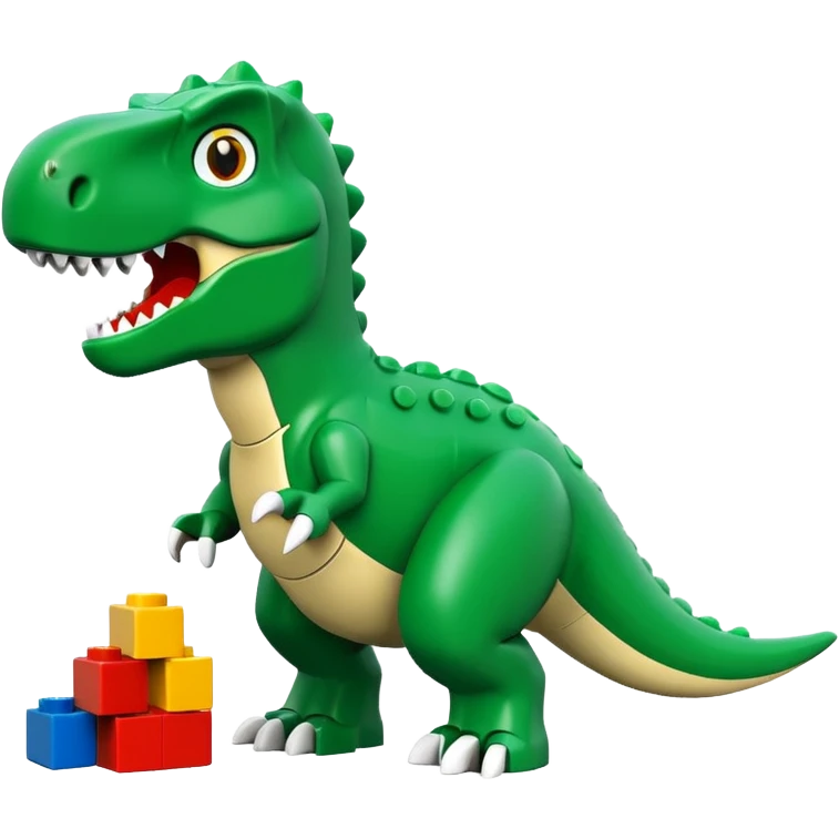 A cute green t-rex building with LEGO bricks emoji