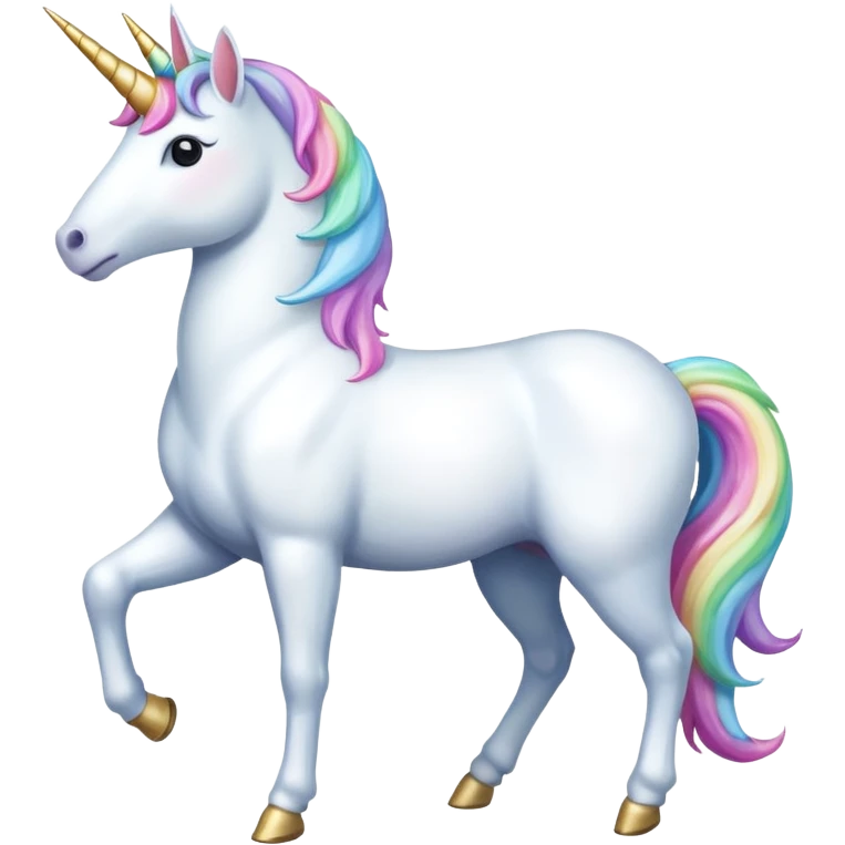 Create a single emoji of a Unicorn in full body, shown at a slight side angle in a natural, characteristic pose with a horn. clearly recognizable. No background.
 emoji