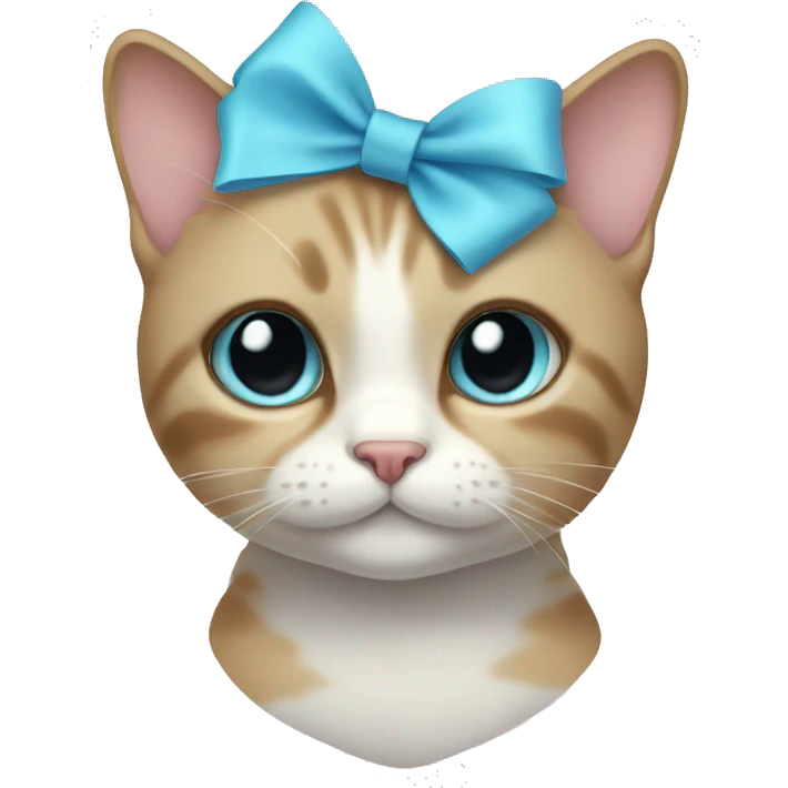 Cat wearing a light blue bow emoji
