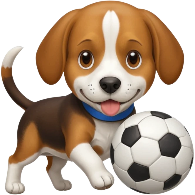 The beagle dog is tearing up a soccer ball emoji