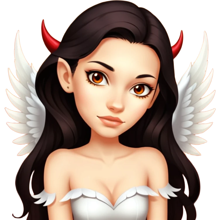 Pretty Long dark hair, slanty brown eyes, devil fairy with big wings and isolated dress emoji