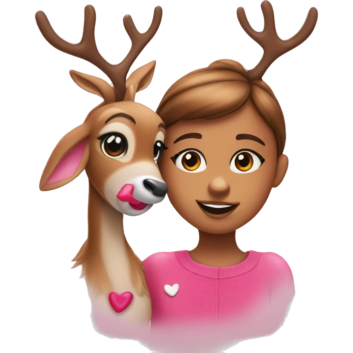 Rudolph the red nosed reindeer with a young girl, pink hearts  emoji