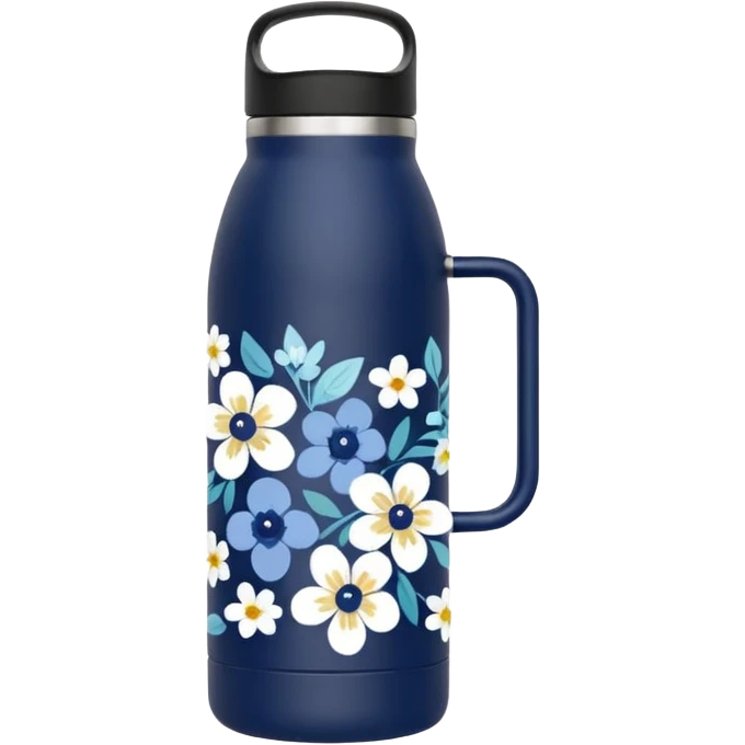 Blueberry floral patterned thermal water bottle with handle  emoji