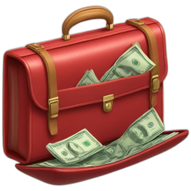 red briefcase opened full money inside emoji