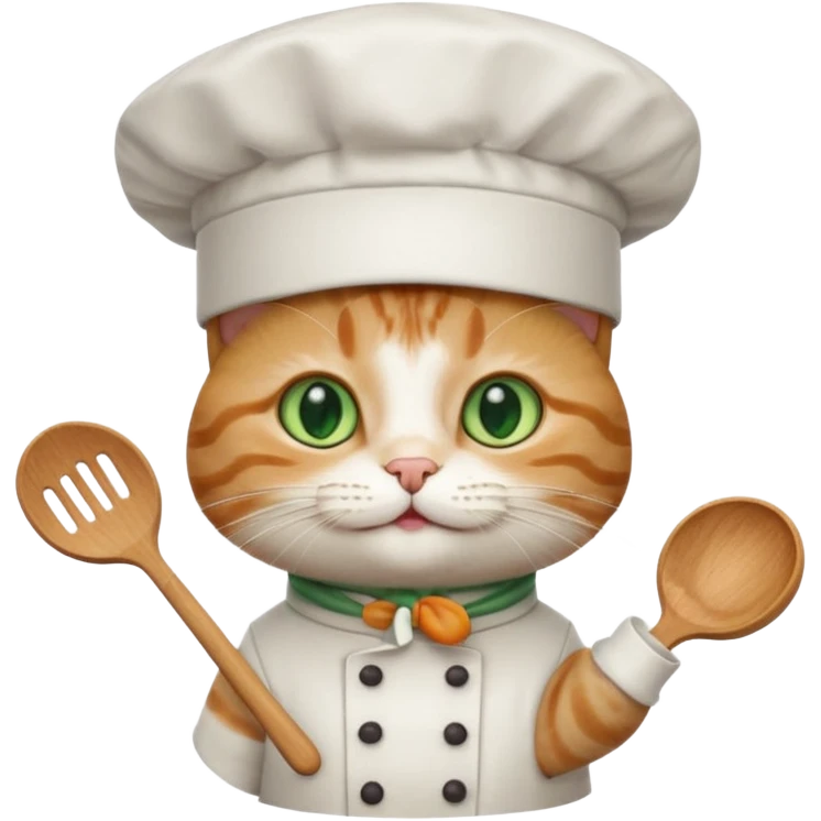 fluffy chef cat wearing a tall white chef hat emoji