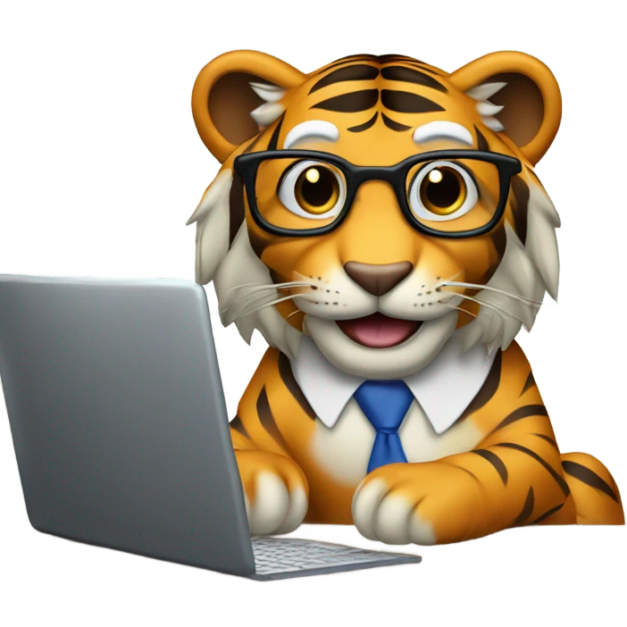 Tiger with glasses on, trading stocks emoji