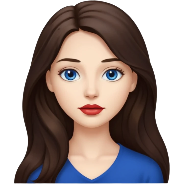 Woman with fair skin long brunette hair dark blue eyes and full lips emoji