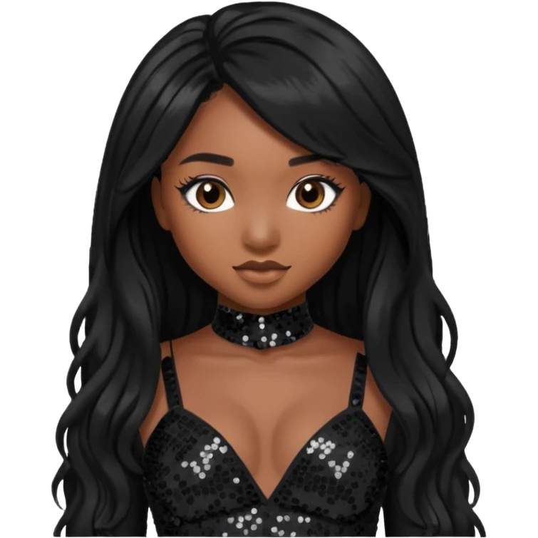 Normani from Fifth Harmony with long black hair, black sequin outfit emoji